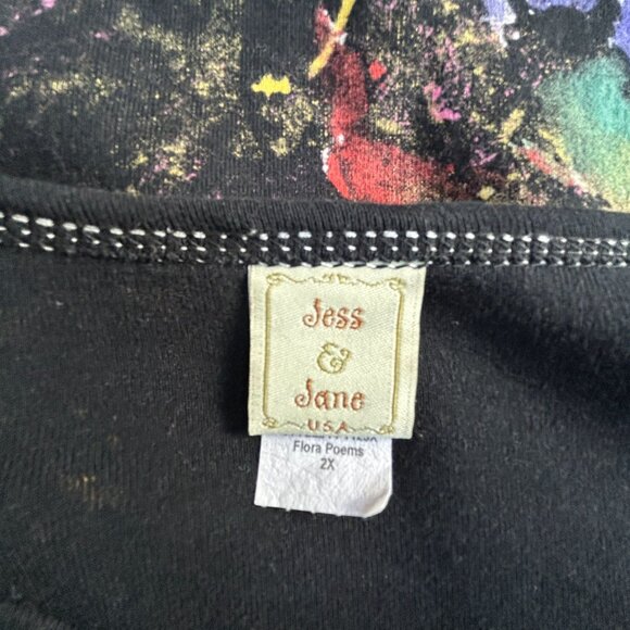 Jess & Jane Womens 3/4 Sleeve Floral Print Flora Poems Top 2X Black Rhinestones - Picture 3 of 7